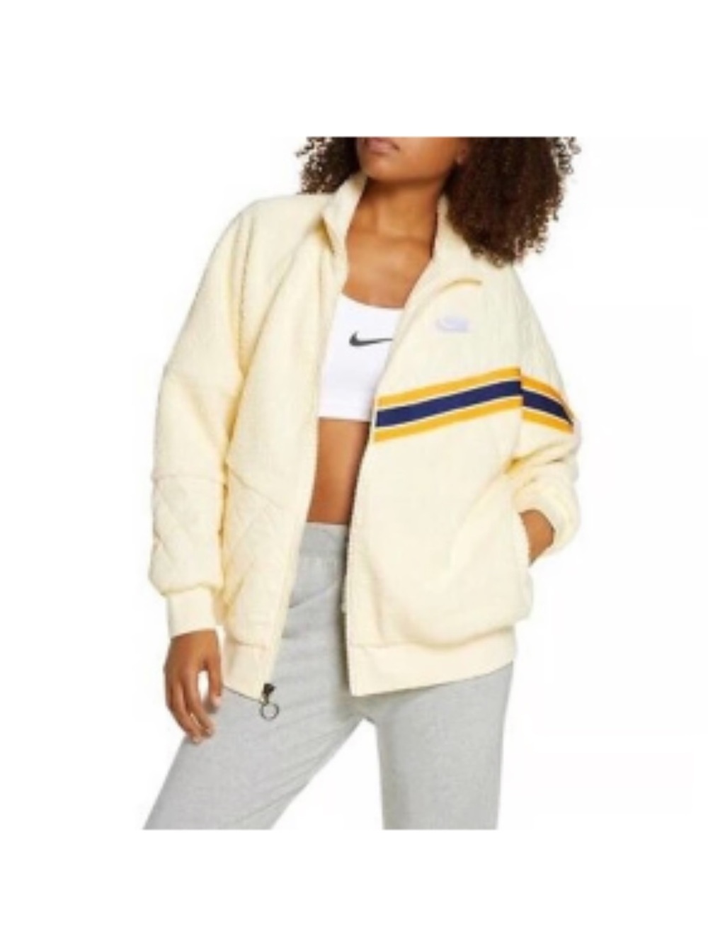 Nike Yellow Cream oversized Teddy Sherpa jacket women’s medium boxy fit